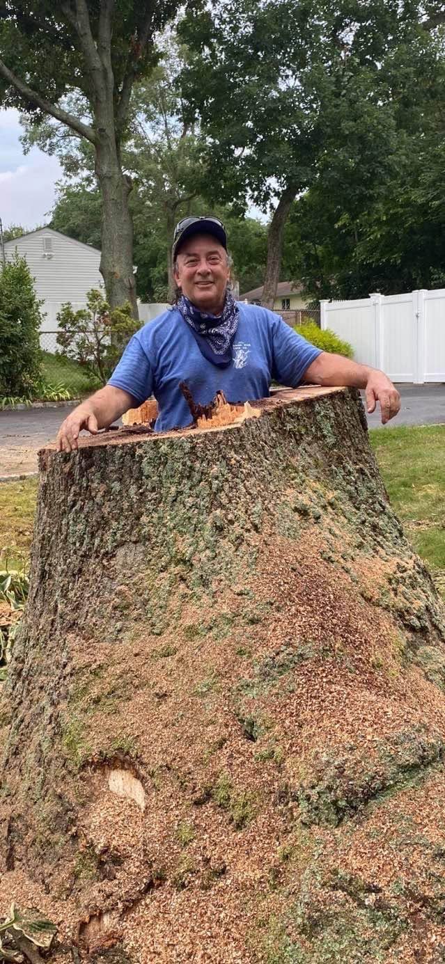 Mark Wm. Skowron standing inside a massive hollow oak tree stump